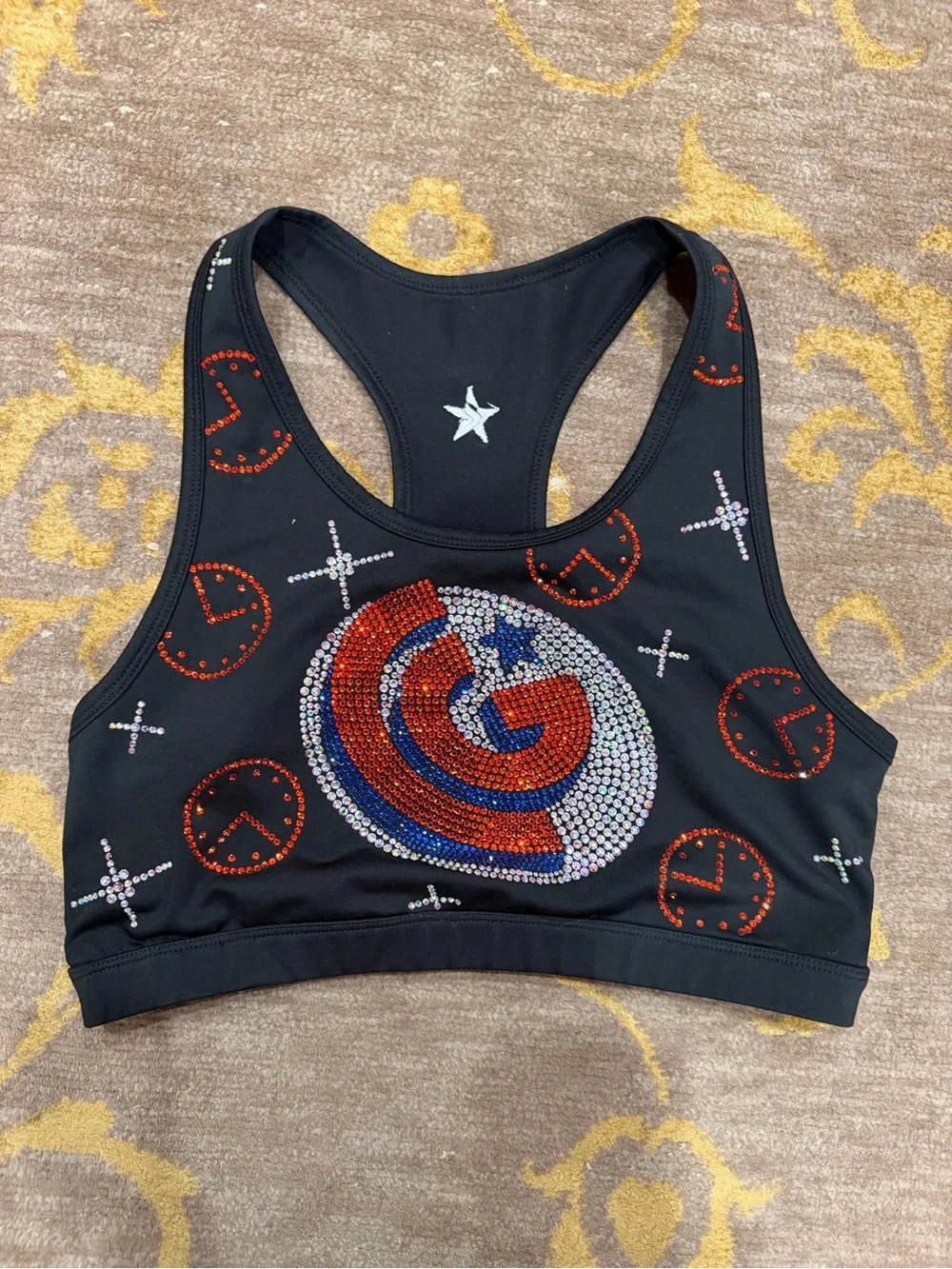 Black Athletic Rhinestone Sports Bra & Skort Set - Picture 5 of 6